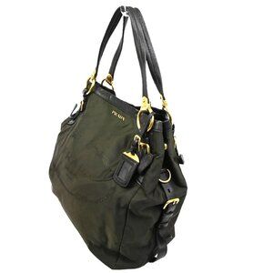 PRADA MILANO Logo Tessuto Prada Shoulder Bag Nylon Leather Khaki Italy 81KB773